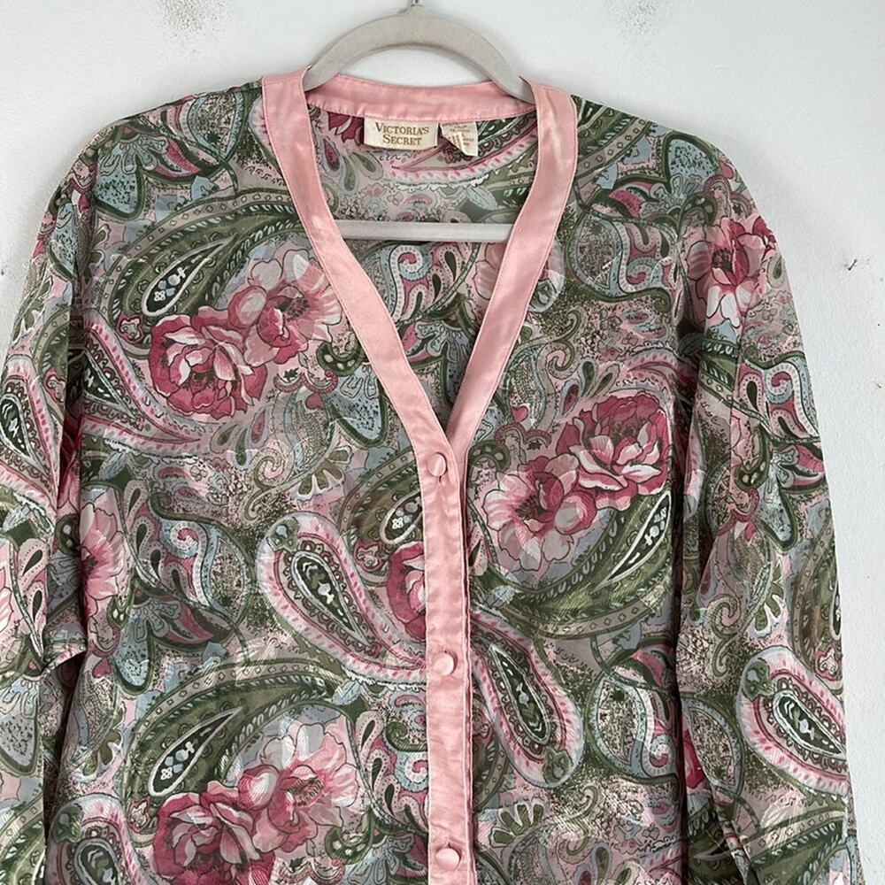 Vintage Victoria’s Secret Gold Label paisley rose print sheer button up pajamas - Picture 2 of 6